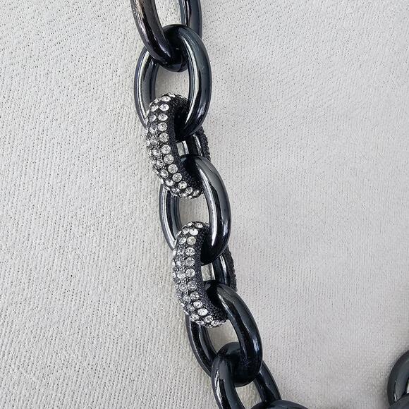 Loft Jumbo Gunmetal Tone Chain Link Necklace with Rhinestone Accents - Picture 2 of 6